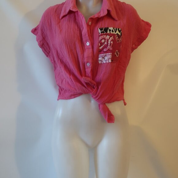 NWT Womens Romi Basha Rose Pink "Michelle" Leopard Paisley Button Down Shirt XS* - Picture 5 of 8